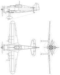 Obraz premium Fokker_D.XXI_3-view_line_drawing-svg vector file.svg