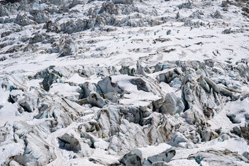 Glacier ice at the Mont Blanc in the French Alps - Bossons Glacier under the Aiguilles de Midi