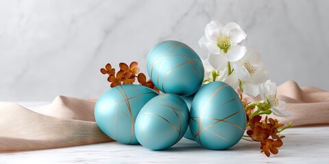 Obraz premium Modern luxury Easter eggs on display with metallic sheen