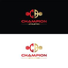 Champion Athletes' Bold Fitness Branding with CA Letter Mark and Red and Gold Muscle Arms