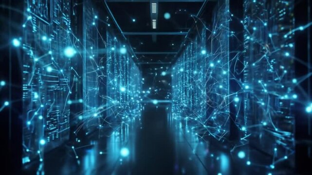 Immersive Data Center Visuals: Futuristic Network Communication Infrastructure