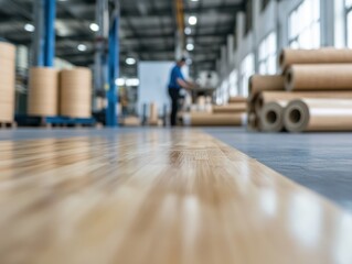 Wood floor in factory setting manufacturing process production image