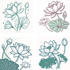 Lotus flower, SVG vector illustration, symmetrical shape, pastel pink and green, transparent background