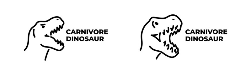 Carnivore dinosaur icons in outline vector style. Prehistoric predator illustrations for educational use