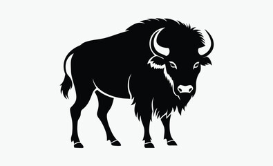 buffalo silhouette, wild animal vector, bison icon black, buffalo profile shape
