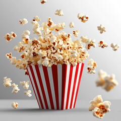 Popcorn in red and white striped container flying kernels food snack movie theater