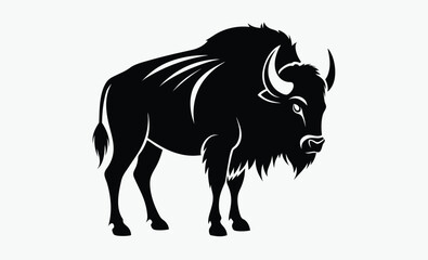 buffalo silhouette, wild animal vector, bison icon black, buffalo profile shape
