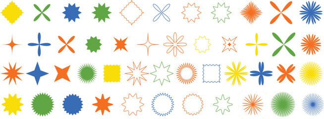 Brutalist abstract geometric shapes and grids. Brutal contemporary figure star oval spiral flower and other primitive elements. Swiss design aesthetic