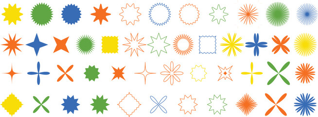 Brutalist abstract geometric shapes and grids. Brutal contemporary figure star oval spiral flower and other primitive elements. Swiss design aesthetic