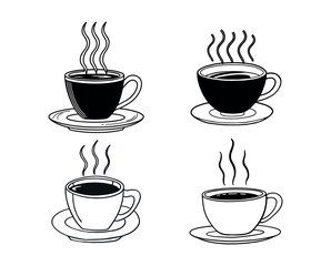 Four coffee cups silhouette illustration