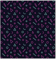 Neon Memphis Geometric Pattern on Dark Background