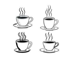 Four coffee cups silhouette illustration