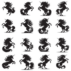 Set of Powerful Black Horse Silhouette &ndash; Wild Stallion Vector Art for Logo, Tattoo, and Branding Design