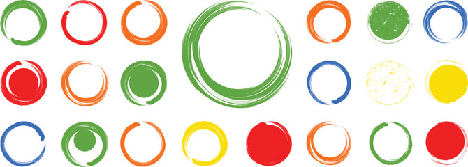 Set different circle brush strokes, hand drawn paint brush circle logo frame
