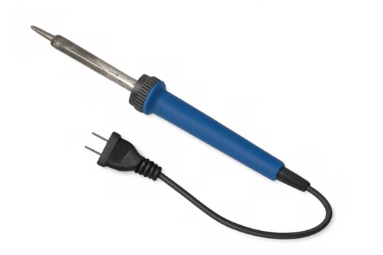 Soldering iron with black cable and plug, isolated on transparent background, ready for electronics repair and diy projects
