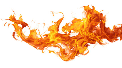 Fiery orange and yellow flames isolated on transparent background