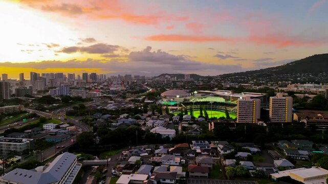 University of Hawaii at Manoa Athletic Complex with Baseball field at Dawn