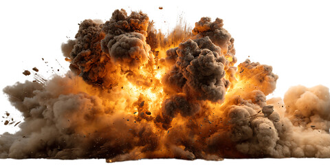 Massive explosion with smoke and debris isolated on transparent background