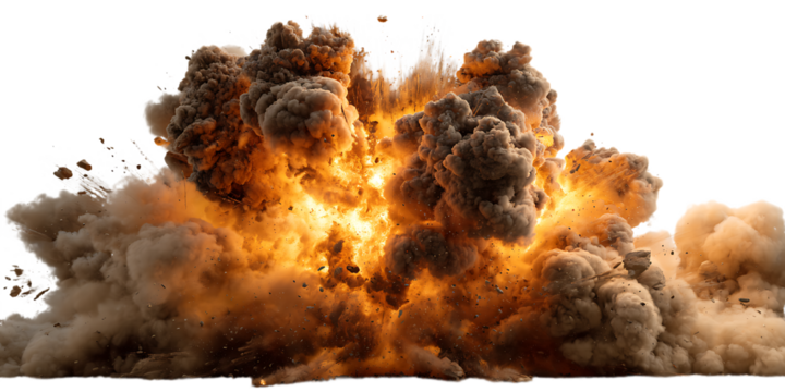 Massive explosion with smoke and debris isolated on transparent background