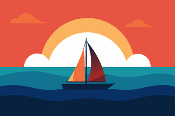 Fototapeta premium Sailing yachts and boats gracefully navigate the shimmering sea at sunset