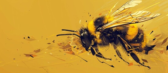 Vibrant bee in motion against a golden backdrop