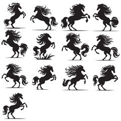 Set of Powerful Black Horse Silhouette – Wild Stallion Vector Art for Logo, Tattoo, and Branding Design	