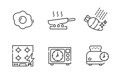 Set of Cooking icon, Electric Hob, restaurant Symbol Outline icon, Editable Stroke