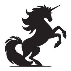 Unicorn silhouette vector illustration. Black magic unicorn on white background. Fairy horse animal.