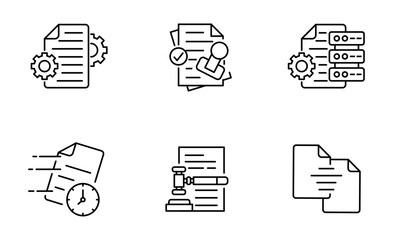 Set of Document icon, Approved, Certificate, Legal Document, File Symbol Outline icon, Editable Stroke