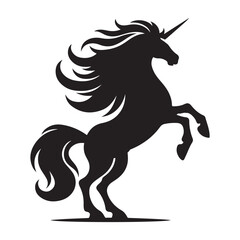 Unicorn silhouette vector illustration. Black magic unicorn on white background. Fairy horse animal.