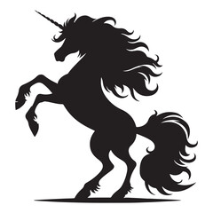 Unicorn silhouette vector illustration. Black magic unicorn on white background. Fairy horse animal.