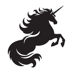 Unicorn silhouette vector illustration. Black magic unicorn on white background. Fairy horse animal.