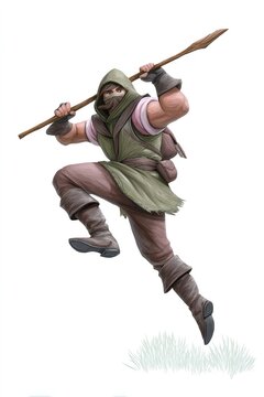 ranger class rpg character with dynamic angle, pose, background 