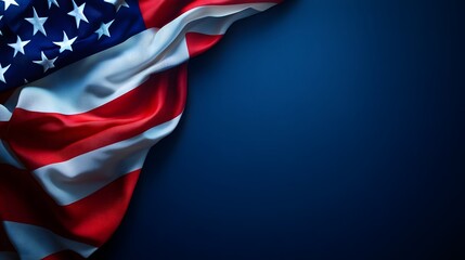 American flag draped over a dark blue background creating a patriotic backdrop