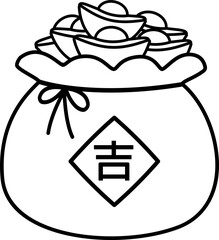 Chinese new year Lucky Money Bag Thick line Vector.
Chinese Money Pocket Black outline art.
Traditional Wealth Pouch Illustration for Lunar New Year.
Transparent background. SVG file.