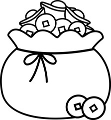 Chinese new year Lucky Money Bag Thick line Vector.
Chinese Money Pocket Black outline art.
Traditional Wealth Pouch Illustration for Lunar New Year.
Transparent background. SVG file.