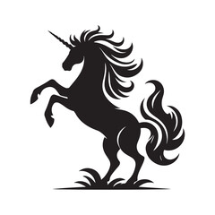 Unicorn silhouette vector illustration. Black magic unicorn on white background. Fairy horse animal.