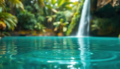 Tranquil scene of a pristine waterfall cascading into a turquoise pool