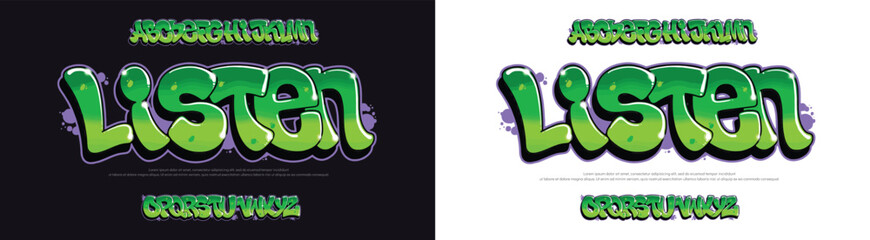 Listen logo graffiti font text effect, spray and street text style 
