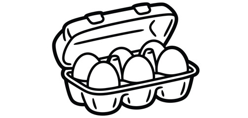 Half Open Carton of Eggs Line Art Illustration