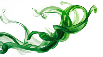 Green Abstract Smoke Swirl on White Background – Flowing Ribbon Ink Design for Background or Graphic Use