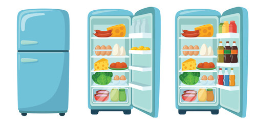 Full and Empty Light Blue Refrigerator Illustration