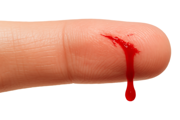 Bleeding finger close-up isolated on transparent background