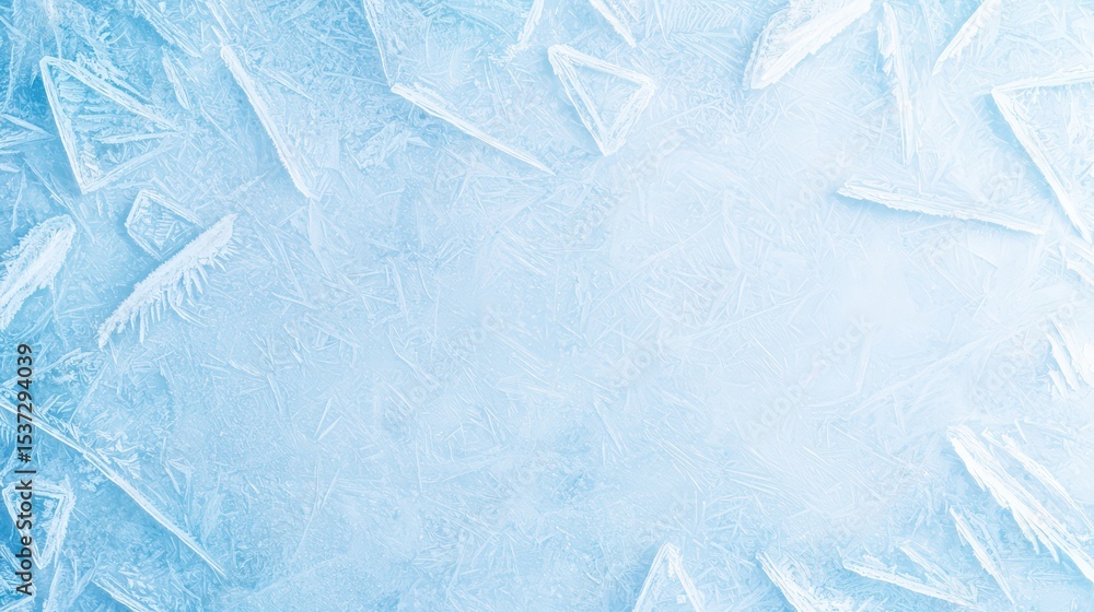 Aufkleber frosty texture of ice crystals on a smooth surface with a soft blue background for abstract winter t
