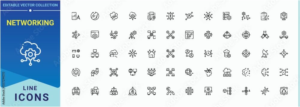 Poster networking related icon set. network line icons with editable stroke. modern thin line style icons. 