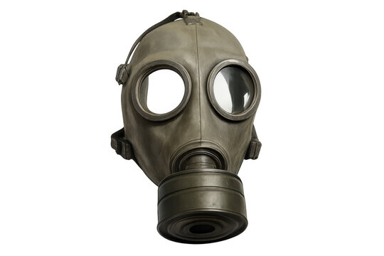 Vintage gas mask protecting against toxic hazards, featuring weathered design on clean transparent backdrop