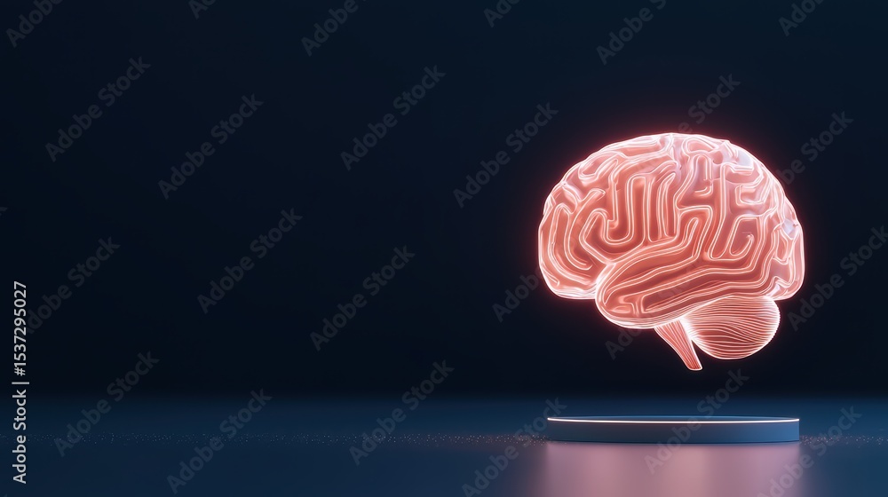 Aufkleber neon brain concept with glowing outline on dark background representing intelligence and innovation 