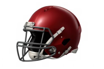 Studio shot of a red football helmet with a face mask, isolated on a transparent background, perfect for sports-themed projects