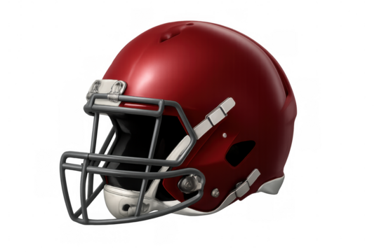 Studio shot of a red football helmet with a face mask, isolated on a transparent background, perfect for sports-themed projects