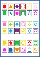 Logic worksheet for preschoolers, learning shapes and colors, coloring geometry shapes.